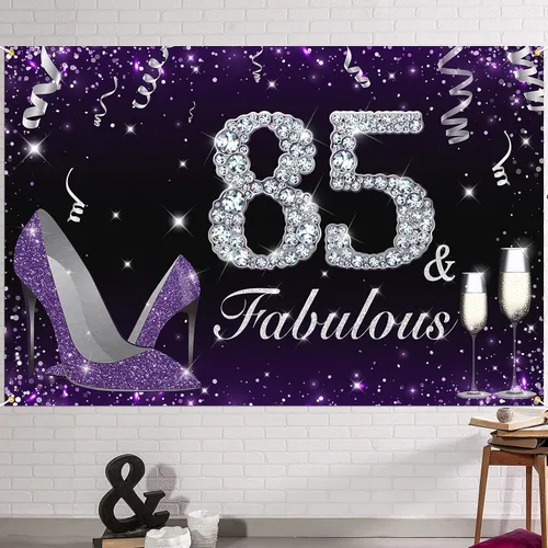 Vista 25 de HAMIGAR Fabuloso telón de fondo de cumpleaños tacones altos morados