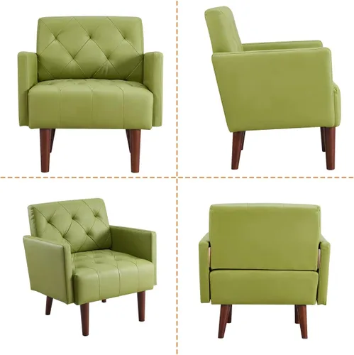 Vista 7 de Silla decorativa de piel sintética, moderna silla con brazo retro Verde