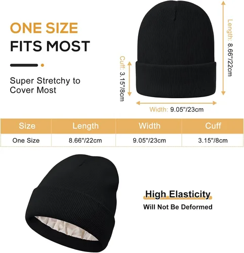 Vista 3 de Komorebi Gorro holgado con forro de satén para mujer, gorro de punto de invierno cálido con puños
