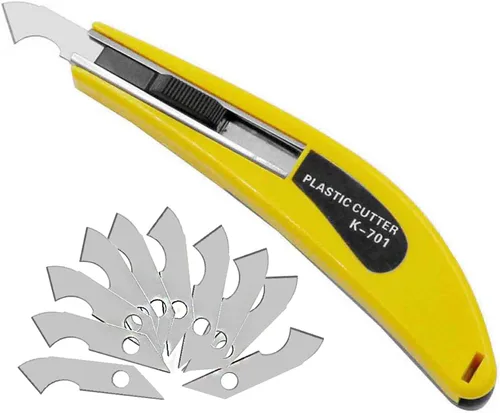 Vista 8 de Cuchillo profesional de corte de láminas de plexiglás acrílico, con un mango curvo, es más cómodo de usar. Un mango, 11 cuchillas. (Amarillo)