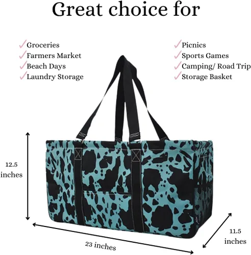 Vista 256 de NGIL Bolsa de comestibles reutilizable extra grande plegable de gran tamaño para comestibles, almacenamiento, picnic, playa, Estampado