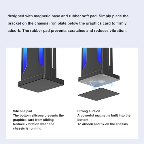 Vista 5 de Soporte de GPU, soporte para tarjeta gráfica, soporte de GPU de 5 V, 3 pines, ARGB, soporte de funda para tarjeta de video, con base magnética