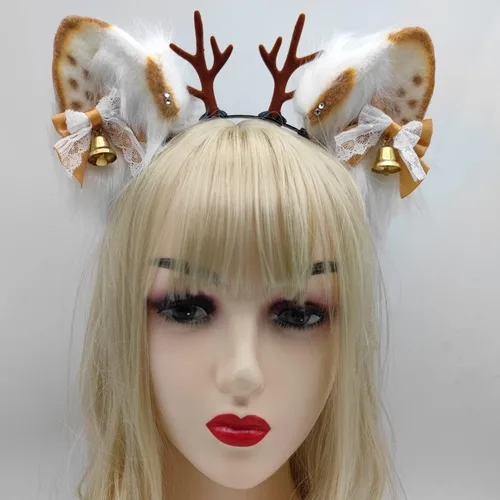 Vista 7 de Faylay Encantadora diadema de reno peludo, accesorios para el cabello de ciervo