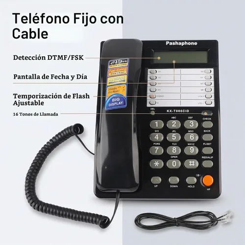 Vista 4 de Teléfono con cable Inicio Hotel con cable Teléfono de escritorio con cable Oficina Teléfono fijo DTMF/Soporte (negro)