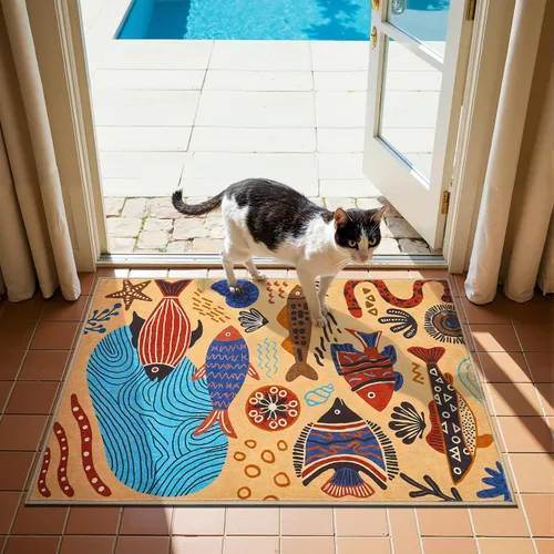 Vista 55 de jinchan Alfombra a rayas de 2 x 3 para entrada, alfombra de cocina, tapete pequeño, antideslizante, ligero, de bajo perfil, decoración para entrada