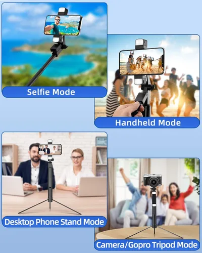 Vista 2 de TVACHE Soporte para teléfono y trípode para selfie de 67 pulgadas extensible todo en uno trípode portátil de aluminio para teléfono celular