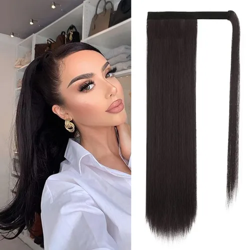 Vista 79 de BARSDAR Extensión de Cola de Caballo Corta y Recta - Extensiones de Cabello de Cola de Caballo con Cordón de 14 Pulgadas en Negro para Mujeres