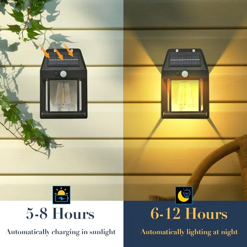 Vista 6 de Paquete de 2 apliques de pared alimentados por energía solar de 6.8 pulgadas de alto, sensor de movimiento del atardecer al amanecer, 3 modos