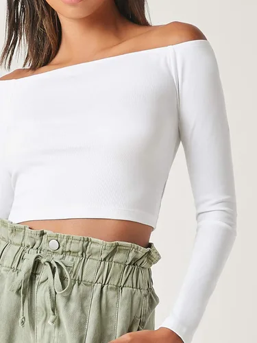 Vista 4 de Verdusa Camiseta corta básica de manga larga con hombros descubiertos para mujer