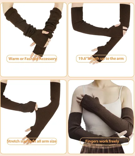 Vista 41 de Guantes cálidos de cachemira de brazo largo para mujer, guantes de invierno acogedores sin dedos, calentadores de brazos suaves, gran regalo