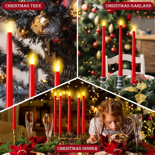 Vista 4 de Enhon 8 velas cónicas sin llama rojas de Navidad de 10 pulgadas LED Rojo