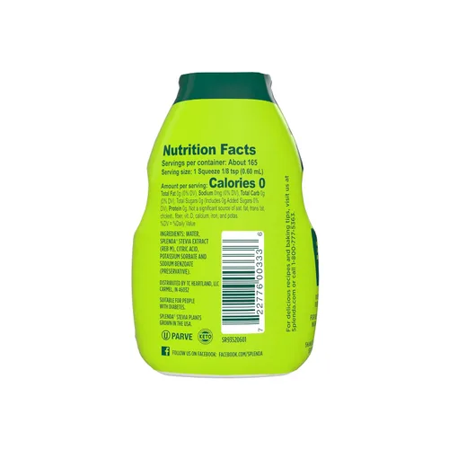 Vista 6 de SPLENDA LÍQUIDO Stevia Zero Calorie Edulcorante Gotas, 3.38 Fl Oz Botella (Stevia, 2 unidades)