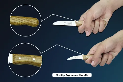 Vista 6 de SMI Solingen - Cuchillo de pico de pájaro Alemania, juego de cuchillos de pelar con mango de madera para frutas y verduras, cuchillo recto y curvado