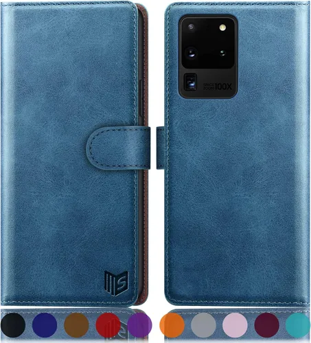 Vista 14 de SUANPOT Funda de cuero tipo cartera para Samsung Galaxy S20 Ultra de 6.9 pulgadas (NON S20/S20+), con tarjetero RFID con tarjetero de crédito RFID
