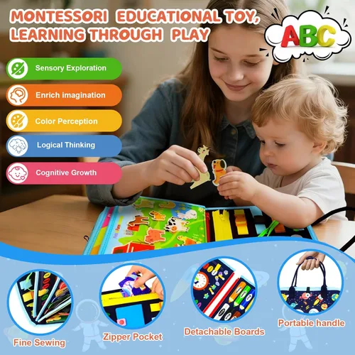 Vista 5 de Tablero Montessori para niños pequeños de 1 a 3 años, regalos de cumpleaños para niños, tablero educativo Montessori para libros ocupados