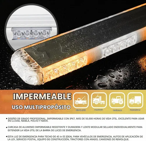 Vista 3 de Barra de Luces Estroboscópicas de Emergencia para Asesor de Tráfico de Techo de 45 Pulgadas, Color Ámbar/Blanco, con Controlador, Luz Intermitente