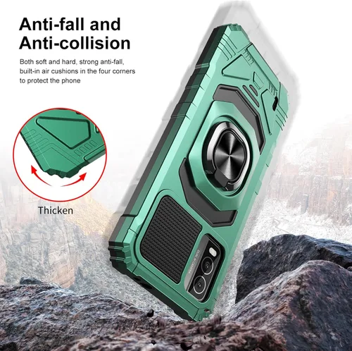 Vista 6 de Ailiber Funda protectora resistente a prueba de golpes para Nokia C210, grado militar, soporte de anillo para coche, protector de pantalla de vidrio