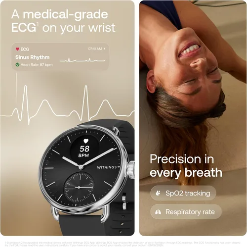 Vista 5 de WITHINGS ScanWatch 2 - Hybrid Smart Watch, Heart Rate Monitoring, Fitness Tracker, Cycle Tracker, Sleep Monitoring, GPS Tracker, 30-Day Battery
