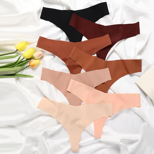 Vista 2 de Tangas sexys para mujer, calzones invisibles, con cintura en V, elásticos, transpirables, sin costuras, paquete de 6, S-XL