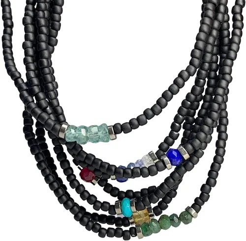 Vista 7 de Pulsera de cuentas pequeñas de turmalina de sandía de indicolita azul para hombres o mujeres, joyería de hematita de cuentas negras, pulseras