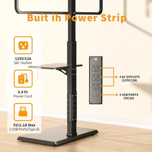 Vista 2 de Afaloona Soporte universal para TV de suelo, soporte de TV con toma de corriente y estante extraíble para TV de 32 a 75 pulgadas de hasta 110