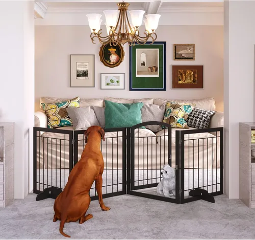 Vista 16 de JSB Puerta para perros de 72 pulgadas extra ancha de 28 pulgadas de altura, puerta para mascotas independiente para pasillos, escaleras y hogar