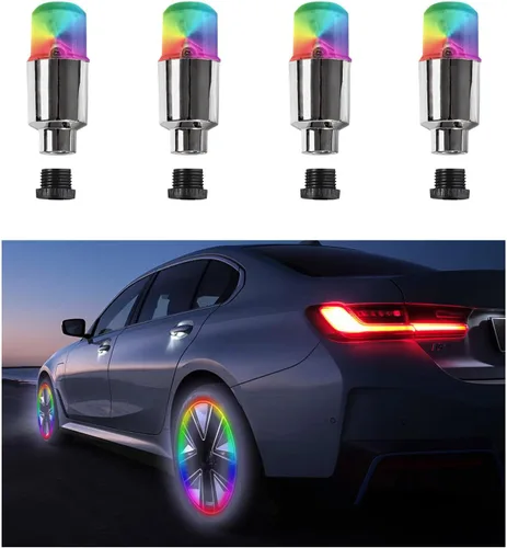 Vista 8 de Ziciner 4PCS Luces LED para Tapas de Válvulas de Neumáticos, Luces de Válvulas de Neumáticos con Bombillas de Destello de Radios de Neón con 12