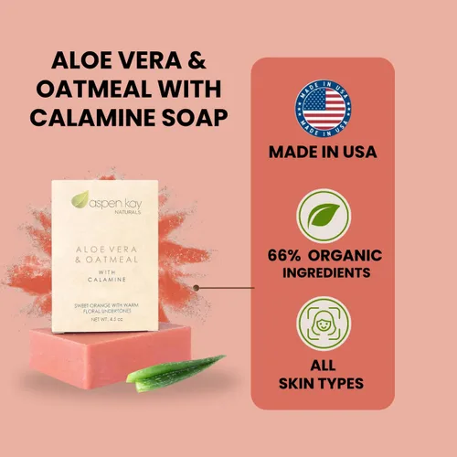 Vista 2 de Aspen Kay Naturals Barra de jabón de aloe vera y avena con calamina, ingredientes naturales y orgánicos, aloe vera orgánico y avena coloidal. Cara