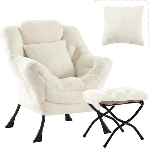 Vista 13 de Silla Lazy con otomana, cómoda silla de lectura para dormitorio Melocotón Beige-1