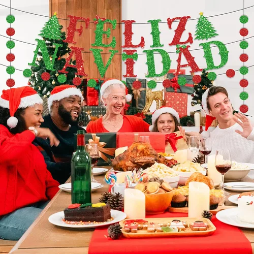 Vista 5 de Decoraciones navideñas mexicanas - Cartel de Feliz Navidad y remolinos colgantes