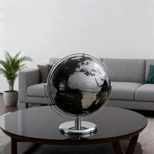 Vista 5 de Globo del mundo con soporte giratorio de acero inoxidable para adultos, elegante decoración y regalos para escritorio de oficina en casa para Negro