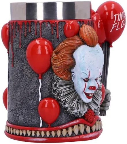 Vista 4 de Nemesis Now IT Pennywise - Jarra de payaso, resina pintada a mano, hora de flotar, mercancía de película de terror, mango de globos rojos, 6.1 in