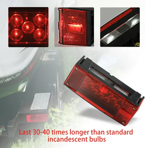 Vista 2 de Wellmax Luces LED de remolque de 12 V, sumergibles e impermeables, de perfil bajo, luces traseras rectangulares para RV, marina, barcos, remolques