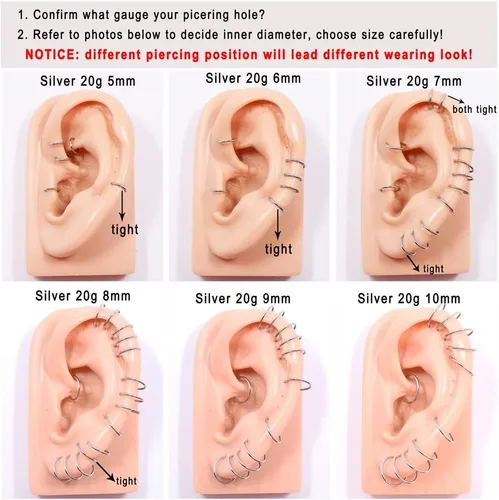 Vista 4 de FANSING - Aro de acero quirúrgico 316L con bisagra, para piercing de nariz, tabique, cartílago, hélix, daith, tragus, rook, conch, labio, lóbulo