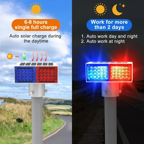 Vista 4 de Aolyty Luz estroboscópica solar, luz roja brillante y azul intermitente IP65, luz de advertencia solar impermeable de doble cara, luces