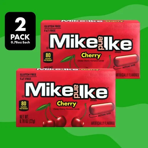 Vista 4 de Mike and Ike Cherry Candy, paquete de 2 cajas de dulces de 0.78 onzas cada una, dulces ideales para Mike e Ike para tus películas favoritas