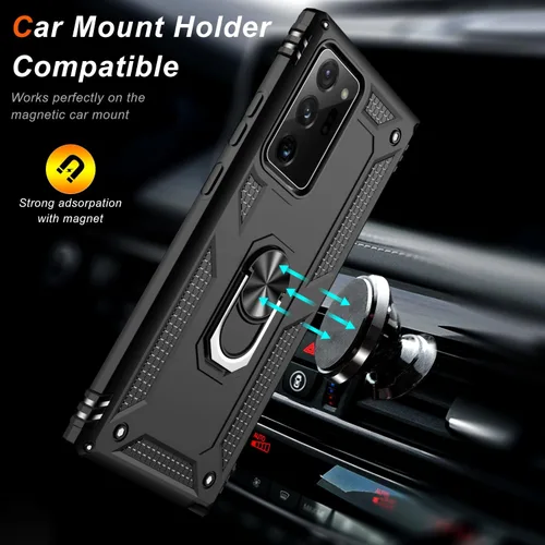 Vista 6 de LUMARKE Funda protectora para Galaxy Note 20 Ultra, supera 16 pies, prueba de caídas, grado militar, resistente con soporte de anillo magnético Negro