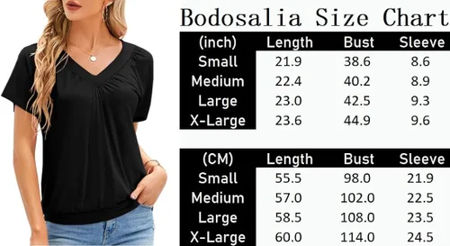 Vista 5 de Bodosalia Camisetas de manga corta con cuello en V para mujer, estilo casual, plisadas, lisas, de verano, básicas, túnica