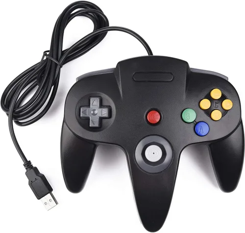 Vista 6 de KIWITATA Paquete de 2 controladores USB clásicos N64, Retro N64 con cable, control remoto para Windows PC 7 8 11 y Mac Raspberry Pi 3 Negro