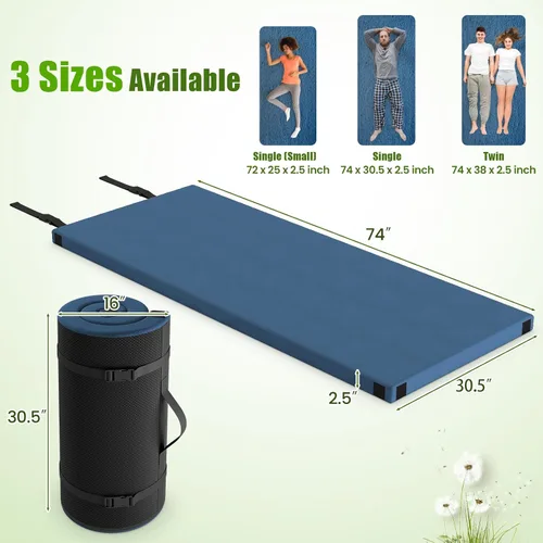 Vista 5 de Tangkula Colchoneta de dormir de espuma viscoelástica, colchón enrollable con bolsa de transporte, parte inferior antideslizante, cama plegable