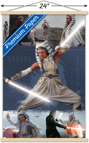 Vista 3 de Trends International Star Wars: Ahsoka - Póster de Ahsoka en pared blanca, 22.37 x 34.00 pulgadas, paquete de impresión premium y colgador de madera