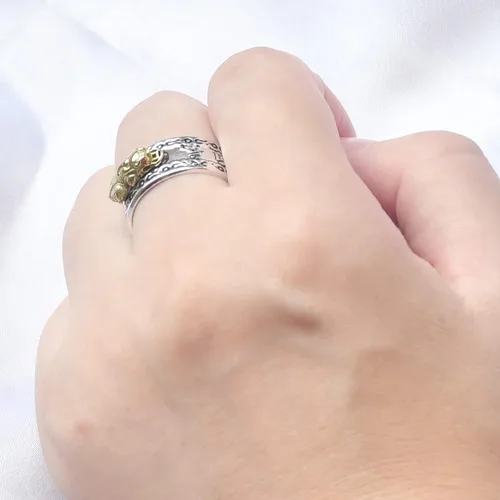Vista 3 de HJ HUAJ 990 Silver Feng Shui PiXiu Adjustable Ring MANI Mantra Protection Wealth Ring