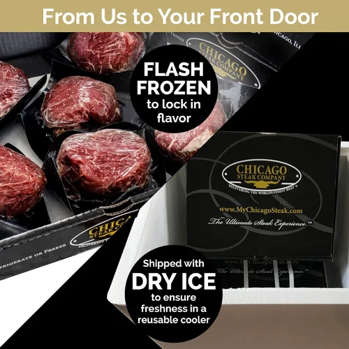 Vista 2 de Chicago Steak Company - Juego de carne Angus - Prueba de carne de primera calidad! - Muestra de alimentos gourmet - 8 cortes/16 hamburguesas