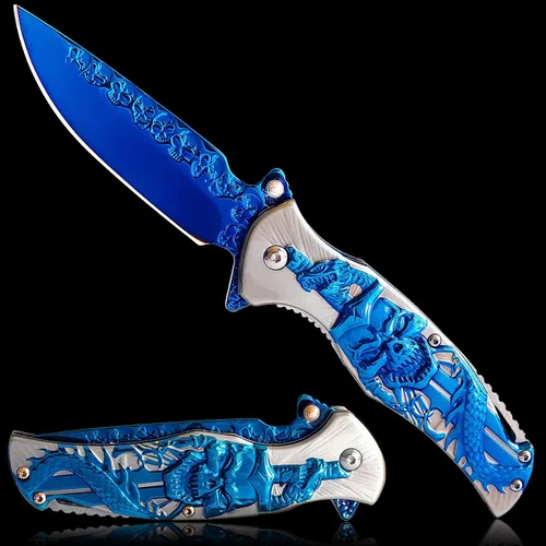 Vista 9 de Navaja de bolsillo de cráneo, cuchillo plegable de bolsillo fresco, cuchillo EDC de calavera en relieve 3D para hombres, festival, regalo de Negro