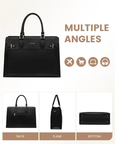 Vista 9 de LOVEVOOK Bolsa para laptop para mujeres, Bolsa tote grande de cuero PU de 15.6 pulgadas, Bolsa de trabajo profesional para maestras, Maletín