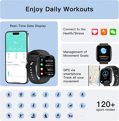 Vista 3 de Relojes inteligentes para hombres y mujeres, contestar/hacer llamadas, reloj de fitness de 1.85 pulgadas con más de 120 modos deportivos, frecuencia
