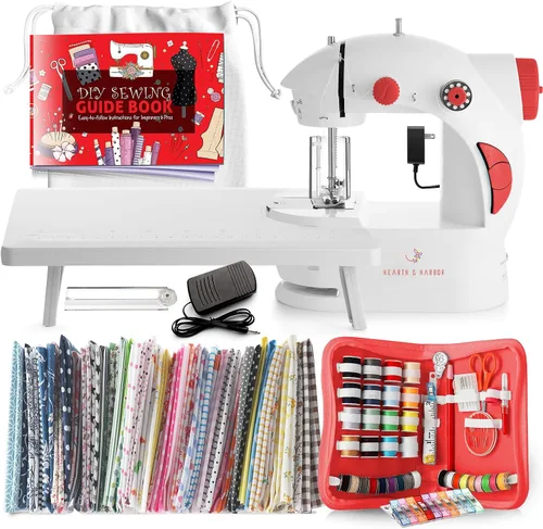 Vista 11 de Hearth & Harbor Minimáquina de coser para principiantes, máquina de coser portátil de doble velocidad pequeña para niños y adultos con mesa