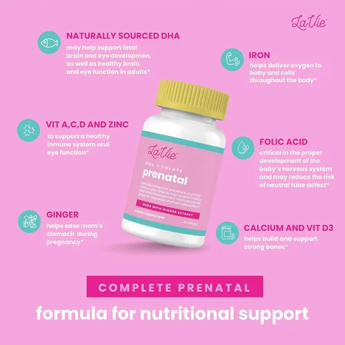 Vista 3 de LaVie Vitaminas prenatales con jengibre, DHA, ácido fólico y hierro, imprescindibles para el embarazo para el desarrollo cerebral y corporal