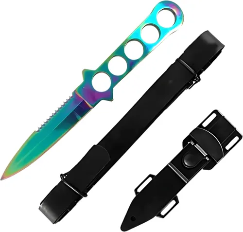 Vista 3 de MASTER USA Cuchillo de buceo, 9 pulgadas en total, hoja de pulido de espejo de 4.25 pulgadas, correa de pierna de mango de acero inoxidable (negro)