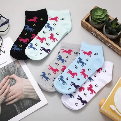 Vista 4 de 5 Pairs Womens Novelty Sloth Horse Ankle Socks Casual Funny Low Cut socks Cute Animal Gifts for Women Girls
